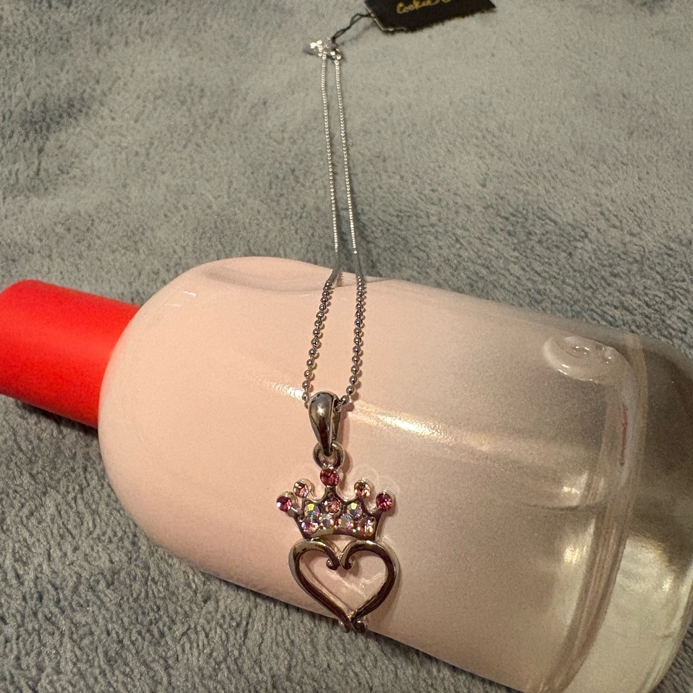 Cookie Lee Silver Heart Necklace with Colorful Crown